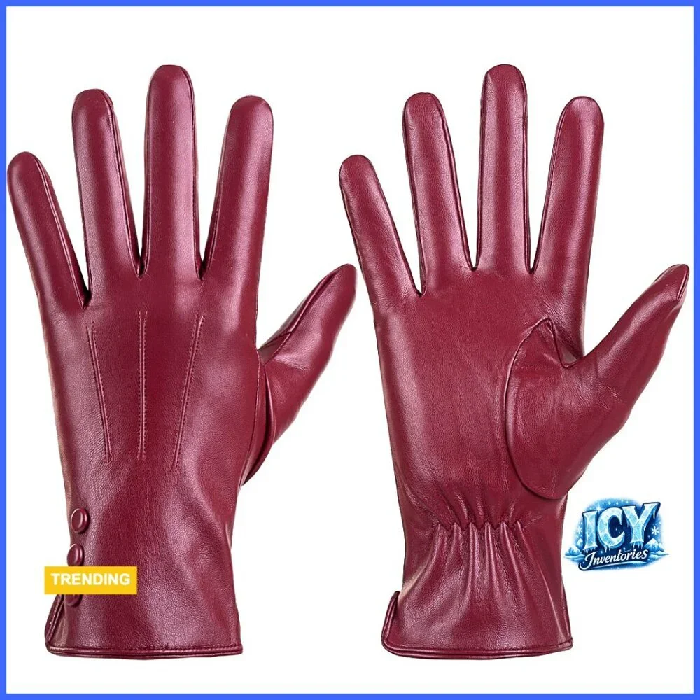 Women's Leather Touch Screen Gloves Wool Lined Winter Driving Texting